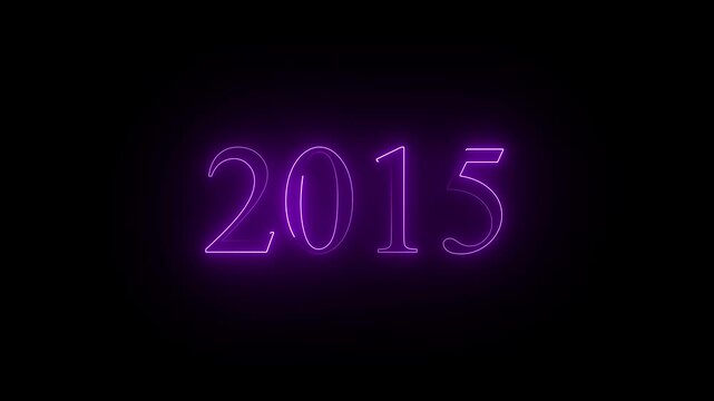2015 neon text. Abstract 2015 neon text animation, Glowing 2015 neon text on black  background 4k video.