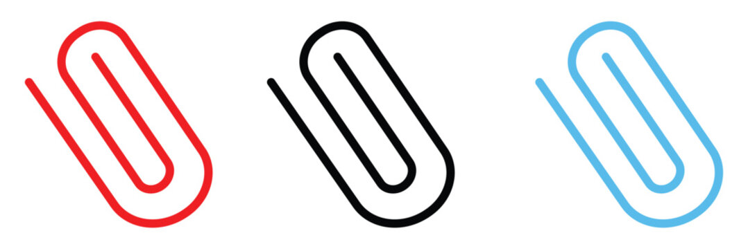  red and black Paper clip icons set. Flat, color, pin button design, paper clip icon set. white background, EPS10