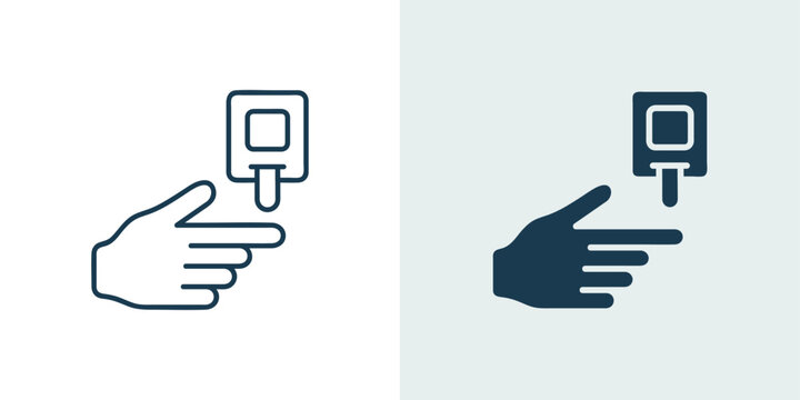 Blood glucose monitor icon set with hand and glucometer for diabetes health monitoring