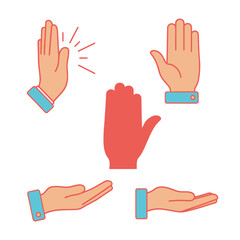 Obraz premium Set of Hand Gestures Icons: High Five, Open Palms, Stop Hand