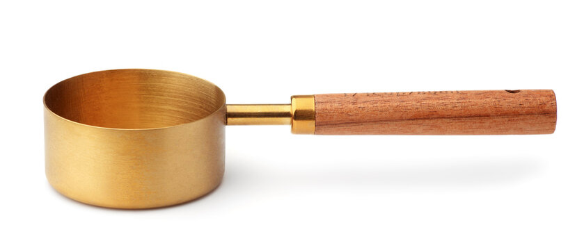 Brass measuring cup with wooden handle