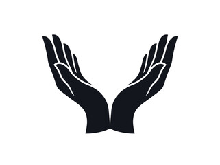 Obraz premium Two Cupped Hands Silhouette Icon - Concept for Support, Care, Charity, Protection, and Prayer - Minimalist Black Vector Graphic Isolated on White Background