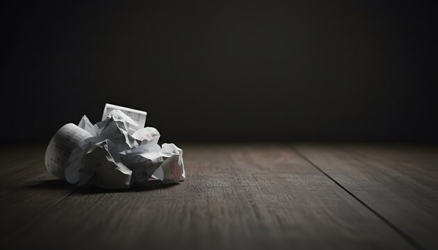 Crumpled receipt on table representing financial mistakes expenses and poor money management