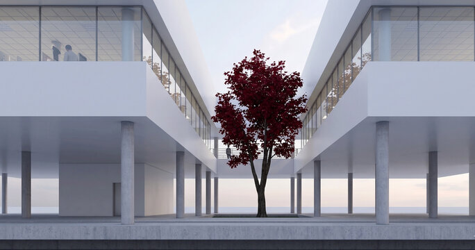 3d architectural rendering of a modern middle garden in the park