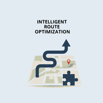 Intelligent route optimization concept with a winding path and a puzzle piece representing strategy.