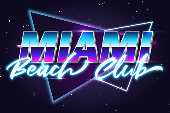 miami beach club retrowave synthwave typography lettering editable text effect font style template design