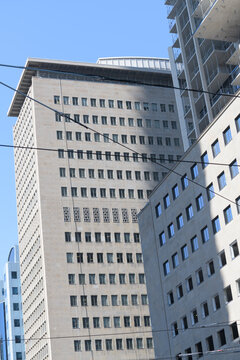 (at center) south elevation of Shell Oil Building, designed by Marani and Morris (with later additions), 1958, 505 University Av, Toronto