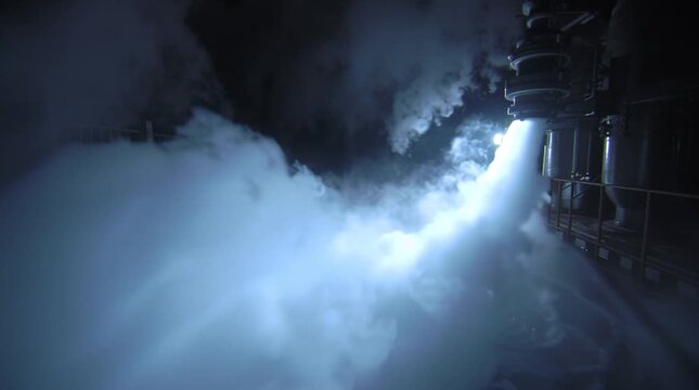 Steam released from a reactor valve, dense vapor clouds expanding in slow motion, dramatic industrial lighting, cinematic perspective, capturing power, scale, and atmospheric tension.