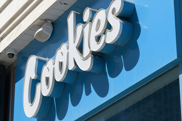 Fototapeta premium exterior sign of Cookies Toronto, a cannabis store, located at 278A Queen St W inside icebreaker