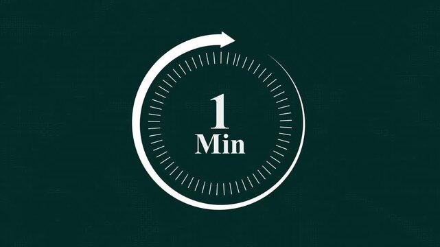 One minute timer countdown circular clock with digital circuit board background for time management productivity business presentations and
