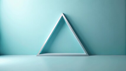 Fototapeta premium A Minimalist Triangular Shelf Against a Pale Aqua Wall, Ideal for Product Display or Interior Design Inspiration