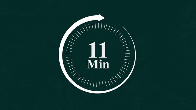 11 minute countdown timer digital clock with circular progress bar animation for presentations and broadcast media projects minimalist white