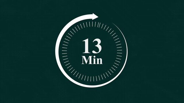 13 minute countdown timer digital clock with circular progress bar motion for time management presentations and productivity tracking applications