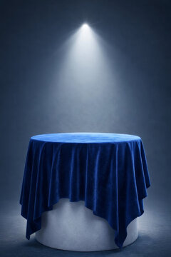 Minimal Podium Stage with Blue Fabric and Spotlight &ndash; Product Display Background