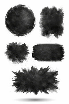 Black Ink Splashes and Brush Strokes Collection Isolated on White Background &ndash; Abstract Grunge Elements