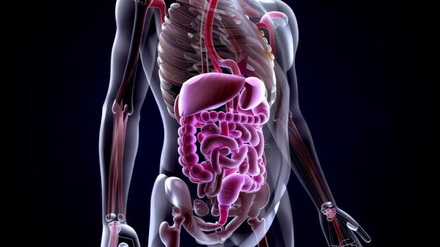 Anatomical Illustration of the Human Digestive System, Showcasing the Intricate Network of Organs Responsible for Breaking Down Food and Absorbing Nutrients.