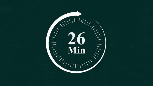 26 minute digital countdown timer with circular progress bar animation on dark green circuit board background for time management productivity