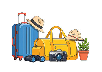 Fototapeta premium Train carrying luggage and travel items ready for a journey isolated on white background