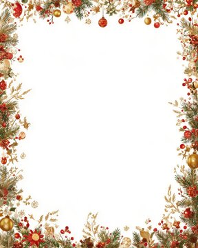 クリスマスの飾りが縁取るフレーム。年賀状や招待状などの背景に使える装飾素材