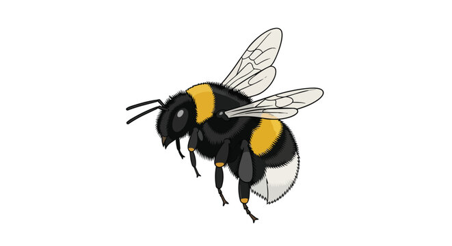 Bumblebee Vector Illustration Isolated on White Background - Flying Fluffy Bee Pollinator for Nature and Garden Design
