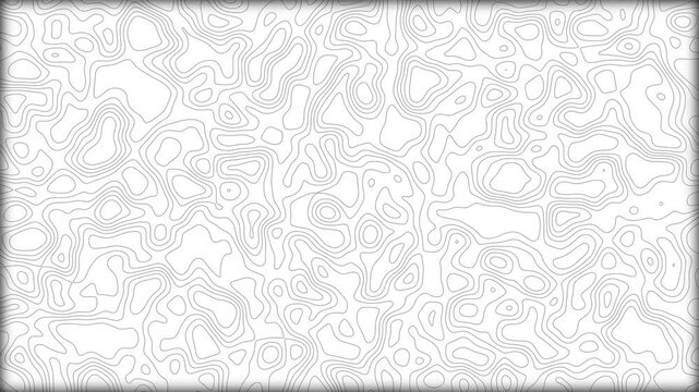 Abstract black and white topographic map pattern with contour lines. Seamless vector-style background for design, geography, and cartography themes.