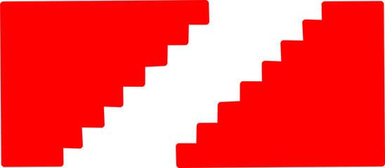Fototapeta premium Abstract red stepped shapes on a white background form a bold geometric pattern, resembling pixel stairs or blocks with strong contrast and modern minimalist style.