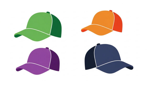 Blank baseball cap 4 color set vector realistic front view hats mockup isolated on white background