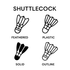 Fototapeta premium Shuttlecock icons set, badminton feathered, plastic, solid, outline styles.A set of shuttlecock icons in different styles, including feathered, plastic, solid, and outline, for badminton or sports-rel