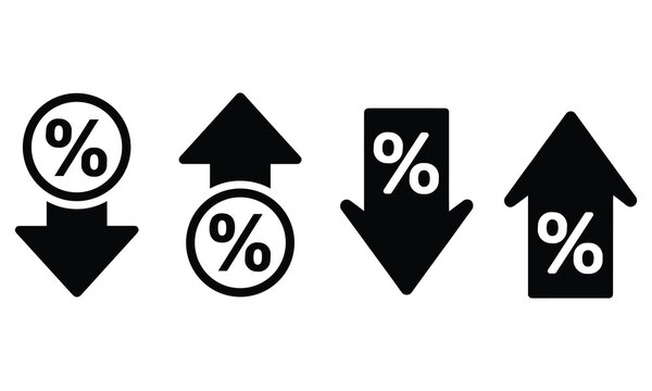minimalist percentage growth and decline icons with upward and downward arrows for business analytics