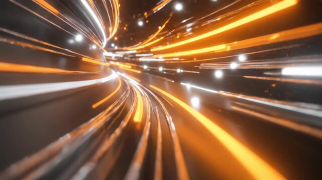 Abstract glowing tunnel with lines moving through a space wormhole. Concept of fast internet connection and digital data, computer animation