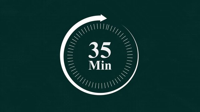 35 minute countdown timer motion with circular progress indicator and digital circuit board background for time management productivity and