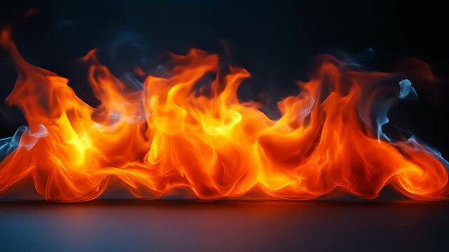 Bright flames in dark space. Flames rise and dance in a dark area, creating light and showcasing vivid colors.