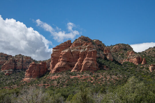 Vibrant Red Rock Formation Under a Deep Blue Arizona Sky in Sedona