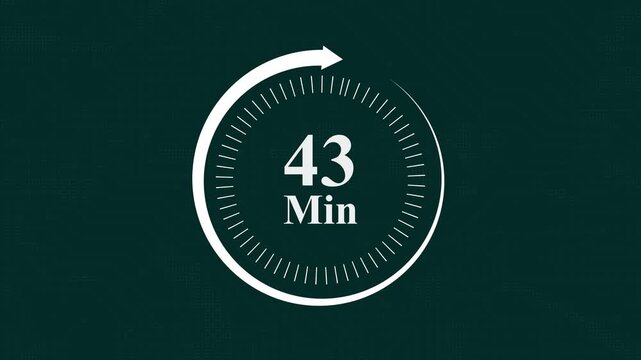 Digital countdown timer forty three minutes circular loading progress bar with sleek white interface on dark green tech background time management