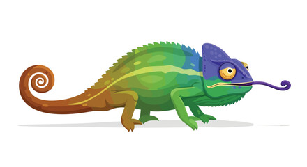 Fototapeta premium Colorful Chameleon Vector Illustration, Exotic Reptile Lizard with Long Tongue and Curled Tail Isolated on White Background