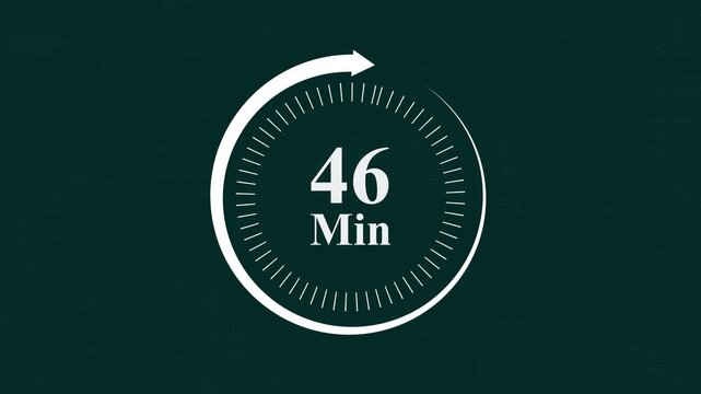 Digital countdown timer displaying forty six minutes remaining on a dark green circuit board background with a circular loading progress indicator