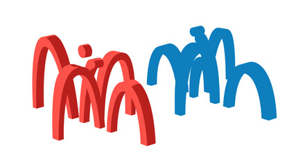 Obraz premium Abstract 3D shapes, red and blue, symbolizing movement and connection