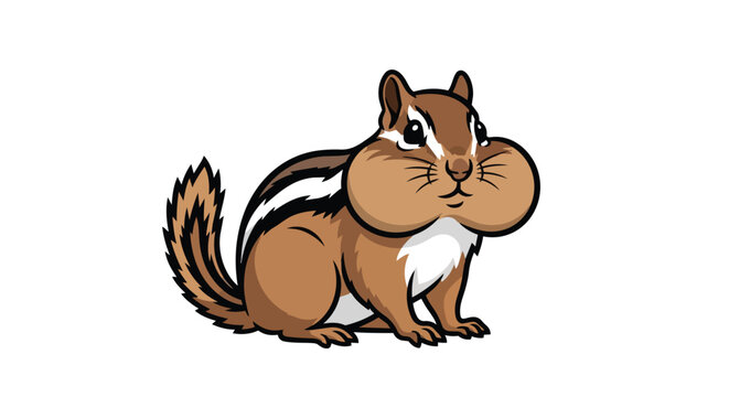 Cute Chipmunk with Puffy Cheeks Cartoon Vector Illustration - Squirrel Mascot Character Storing Food