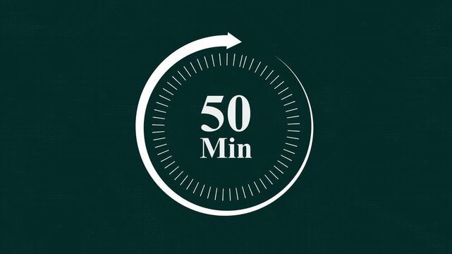 50 minute digital countdown timer with circular progress bar motion on dark tech background for time management presentations and productivity