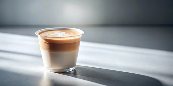 Layered Coffee Drink in a Clear Cup on a Table Basking in Sunlight