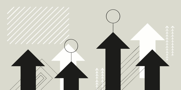 Abstract ascending arrows with circles geometric vector illustration