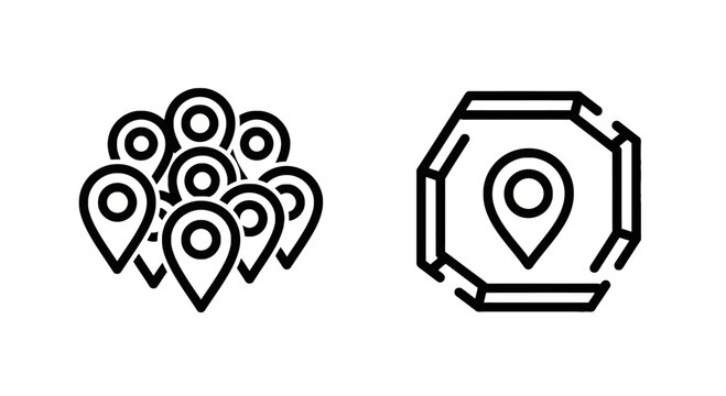 Location pin map markers and geo tagging area linear icon set for navigation and location tracking services with location navigation tracking position