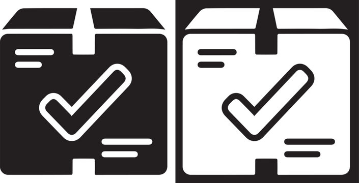 Approved shipping box icon with check mark symbol