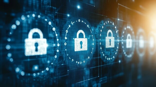 Cybersecurity protection digital lock secures computer screen for online privacy.