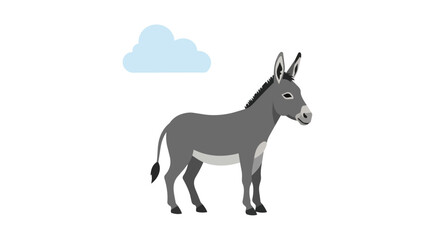 Fototapeta premium Gray Donkey Vector Illustration Standing Under a Cloud, Flat Cartoon Style Farm Animal Burro Isolated on White Background