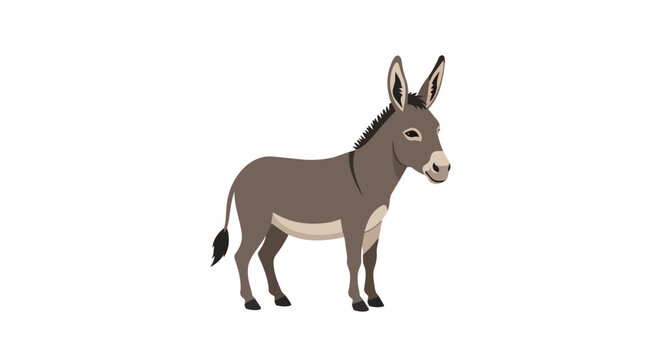 Standing Donkey Vector Illustration Isolated on White Background, Domestic Farm Animal, Grey Burro Side View Mascot Character