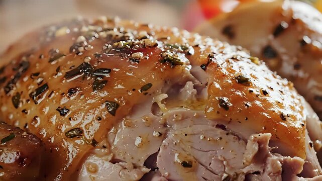 Delicious Roasted Turkey Breast with Herbs and Glaze Closeup.