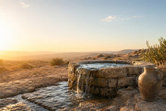 Living Water Stone Well Christian Sermon Background