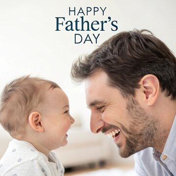 Happy Father's Day Celebration with Cute Baby and Proud Dad Smiling Together in Bright Room