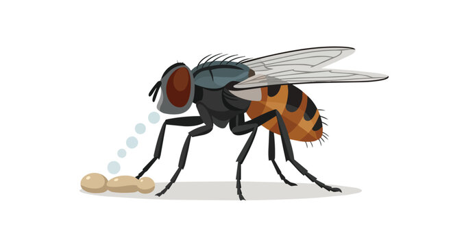 Realistic Housefly Vector Illustration - Common House Fly Feeding on Food Scraps Isolated on White Background